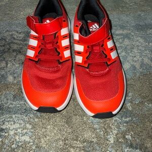adidas Kids Red and White Hook-and-Loop Sneakers